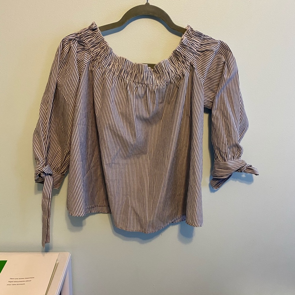 american eagle off the shoulder striped blouse